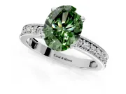 Milgrain Pave Engagement Ring Setting for Fancy Green Oval Center with Accent Band and Prong Head in White Gold