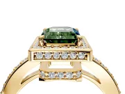 Halo Engagement Ring Setting for Fancy Green Emerald Cut Center with Metal-Rimmed Halo, Pave Band and Prong Head in Yellow Gold