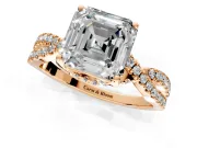 Solitaire Engagement Ring Setting for Asscher Cut Center with Narrow Twist Pave Band and Prong Head in Rose Gold