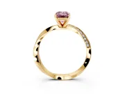 Side Accent Engagement Ring Setting for Fancy Pink Emerald Cut Center with Accent Shoulders and Prong Head in Yellow Gold