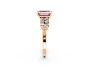 Cluster Engagement Ring Setting for Fancy Pink Asscher Cut Center with 2-Row Shoulder Clusters and Prong Head in Rose Gold