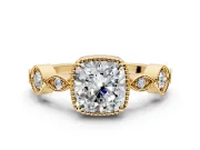 Vintage Station Engagement Ring Setting for Cushion Cut Center with Accents and Prong Head in Yellow Gold