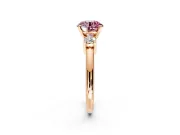3 Stone Engagement Ring Setting for Fancy Pink Round Cut Center with Wide Plain Band and Prong Head in Rose Gold