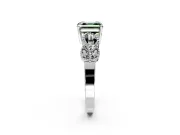 Leaf Engagement Ring Setting for Fancy Green Asscher Cut Center with Milgrain Accent Band and Prong Head in Sterling Silver