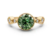 Vintage Station Engagement Ring Setting for Fancy Green Round Cut Center with Accents and Prong Head in Yellow Gold