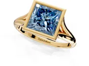 Solitaire Engagement Ring Setting for Fancy Blue Princess Cut Center with V Split Shank and Bezel Head in Yellow Gold