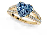 Solitaire Engagement Ring Setting for Fancy Blue Heart-Shaped Center with Pave Split Shank and Prong Head in Yellow Gold
