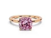 Low-Set Solitaire Engagement Ring Setting for Fancy Pink Cushion Cut Center with Thin Plain Band and Prong Head in Rose Gold