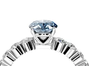 Shared-Prong Engagement Ring Setting for Fancy Blue Oval Center with Graduated Accents and Prong Head in Sterling Silver
