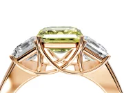 3 Stone Engagement Ring Setting for Fancy Yellow Asscher Cut Center with Raised Basket Heads and Prong Head in Rose Gold