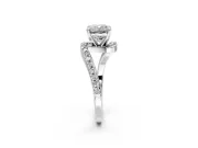 Solitaire Engagement Ring Setting for Cushion Cut Center with Pave Bypass Swirl Band and Prong Head in Platinum
