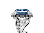 Halo Engagement Ring Setting for Fancy Blue Asscher Cut Center with Leaf Motif Split Shank and Prong Head in Platinum