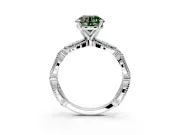 Solitaire Engagement Ring Setting for Fancy Green Round Cut Center with Marquise Panel Band and Prong Head in Sterling Silver