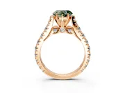 Solitaire Engagement Ring Setting for Fancy Green Heart-Shaped Center with Pave Cathedral Shoulders and Prong Head in Rose Gold