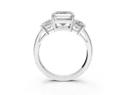3 Stone Engagement Ring Setting for Asscher Cut Center with Matching Side Accents and Prong Head in White Gold