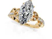 Leaf Motif Engagement Ring Setting for Marquise Center with Pave Band and Prong Head in Yellow Gold