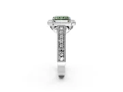 Milgrain Halo Engagement Ring Setting for Fancy Green Radiant Cut Center with Pave Band and Prong Head in White Gold