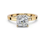 Hidden Halo Engagement Ring Setting for Cushion Cut Center with Wide Flat Plain Band and Prong Head in Yellow Gold