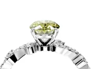 Solitaire Engagement Ring Setting for Fancy Yellow Oval Center with Bar-Station Pave Twist and Prong Head in Platinum