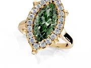 Single Halo Engagement Ring Setting for Fancy Green Marquise Center with Corner Claws, Plain Band and Prong Head in Yellow Gold