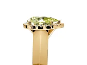 Halo Engagement Ring Setting for Fancy Yellow Pear-Shaped Center with Knife Ridge Cathedral Band and Prong Head in Yellow Gold
