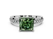 Solitaire Engagement Ring Setting for Fancy Green Princess Cut Center with Raised Channel Band and Prong Head in Platinum