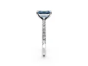 Solitaire Engagement Ring Setting for Fancy Blue Emerald Cut Center with Fine Pave Narrow Band and Prong Head in White Gold