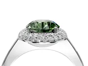 Halo Engagement Ring Setting for Fancy Green Round Cut Center with Plain Tapered Band and Prong Head in Sterling Silver