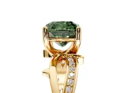Solitaire Engagement Ring Setting for Fancy Green Cushion Cut Center with Pave and Plain Crossover Band and Prong Head in Yellow Gold