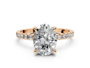 Solitaire Engagement Ring Setting for Oval Center with Fine Pave Narrow Band and Prong Head in Rose Gold