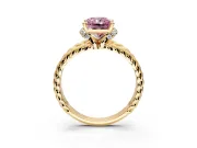 Halo Engagement Ring Setting for Fancy Pink Radiant Cut Center with Rope Twist Split Shank and Prong Head in Yellow Gold