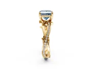 Solitaire Engagement Ring Setting for Fancy Blue Princess Cut Center with Pave and Plain Crossover Band and Prong Head in Yellow Gold