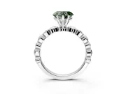 Solitaire Engagement Ring Setting for Fancy Green Heart-Shaped Center with Beaded Bezel Station Band and Prong Head in White Gold