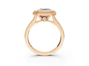 Halo Engagement Ring Setting for Asscher Cut Center with Milgrain Pave Band and Bezel Head in Rose Gold