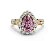 Floral Halo Engagement Ring Setting for Fancy Pink Pear-Shaped Center with Large Halo Accents and Prong Head in Yellow Gold
