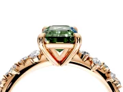 Solitaire Engagement Ring Setting for Fancy Green Emerald Cut Center with Trailing Leaf Accent Band and Prong Head in Rose Gold