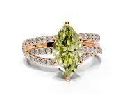 Solitaire Engagement Ring Setting for Fancy Yellow Marquise Center with Woven 3-Strand Pave Band and Prong Head in Rose Gold