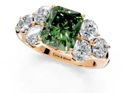 Cluster Engagement Ring Setting for Fancy Green Radiant Cut Center with Round Cut Accent Frame and Prong Head in Rose Gold