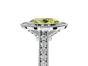 Halo Engagement Ring Setting for Fancy Yellow Oval Center with Milgrain Pave Band and Bezel Head in Platinum