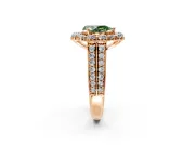 Large Accent Halo Engagement Ring Setting for Fancy Green Pear-Shaped Center with Pave Split Shank and Prong Head in Rose Gold