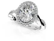 Halo Engagement Ring Setting for Oval Center with Twist Band and Prong Head in Platinum
