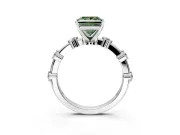 Solitaire Engagement Ring Setting for Fancy Green Princess Cut Center with Bezel Station Band and Prong Head in Platinum