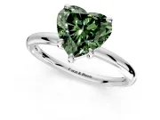 Low-Set Solitaire Engagement Ring Setting for Fancy Green Heart-Shaped Center with Thin Plain Band and Prong Head in Sterling Silver