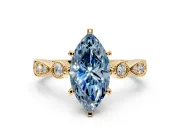 Solitaire Engagement Ring Setting for Fancy Blue Marquise Center with Milgrain Bezel Accents and Prong Head in Yellow Gold