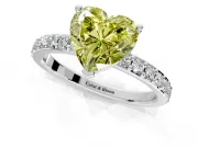 Solitaire Engagement Ring Setting for Fancy Yellow Heart-Shaped Center with Round Cut Pave Band and Prong Head in Platinum