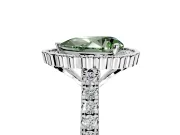 Milgrain Floral Halo Engagement Ring Setting for Fancy Green Pear-Shaped Center with Pave Band and Prong Head in Platinum