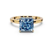 Solitaire Engagement Ring Setting for Fancy Blue Princess Cut Center with Fine Wire Band and Prong Head in Yellow Gold