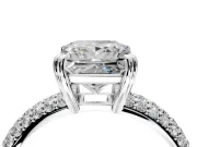 Solitaire Engagement Ring Setting for Princess Cut Center with Multi-Row Pave Accents and Basket Head in White Gold