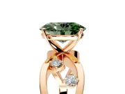 Solitaire Engagement Ring Setting for Fancy Green Oval Center with Criss-Cross Accent Band and Prong Head in Rose Gold