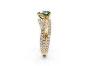 Solitaire Engagement Ring Setting for Fancy Green Heart-Shaped Center with Woven 3-Strand Pave Band and Prong Head in Yellow Gold